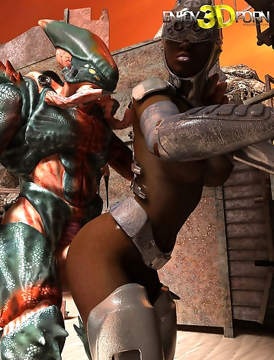 Huge aliens dick cums on black warrior girl - part 10